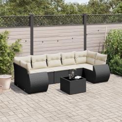 Salon de jardin 8 pcs avec coussins noir r&eacute;sine tress&eacute;e