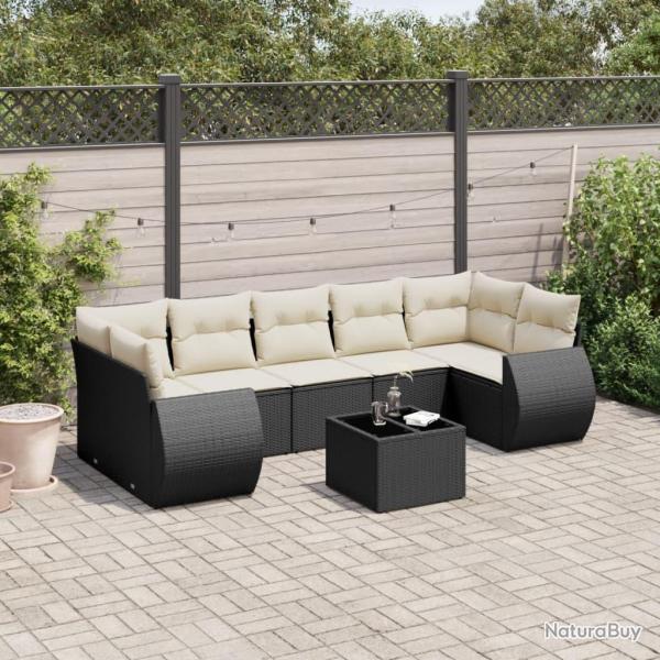Salon de jardin 8 pcs avec coussins noir r�sine tress�e