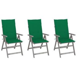 Chaises inclinables de jardin lot de 3 et coussins Bois acacia
