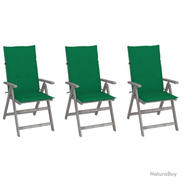 Chaises inclinables de jardin lot de 3 et coussins Bois acacia