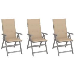 Chaises inclinables de jardin lot de 3 et coussins Bois acacia