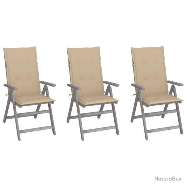 Chaises inclinables de jardin lot de 3 et coussins Bois acacia
