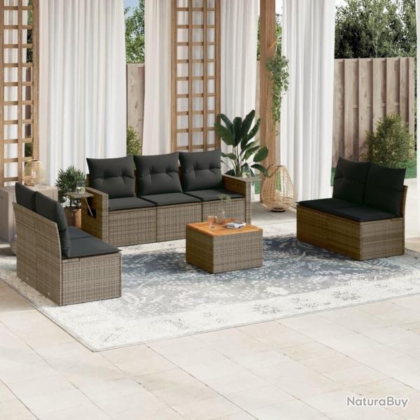 Salon de jardin 8 pcs avec coussins gris r�sine tress�e