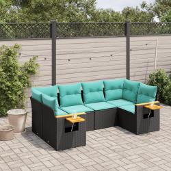 Salon de jardin 6 pcs avec coussins noir r&eacute;sine tress&eacute;e