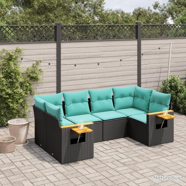 Salon de jardin 6 pcs avec coussins noir r�sine tress�e