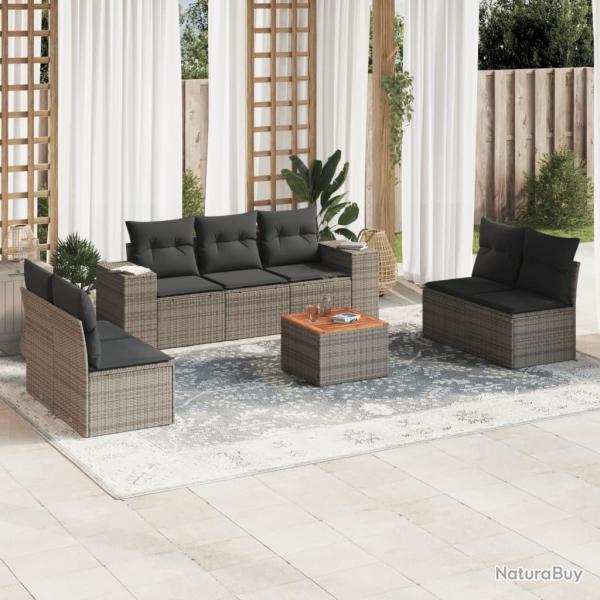 Salon de jardin 8 pcs avec coussins gris r�sine tress�e