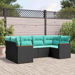Salon de jardin 6 pcs avec coussins noir r&eacute;sine tress&eacute;e