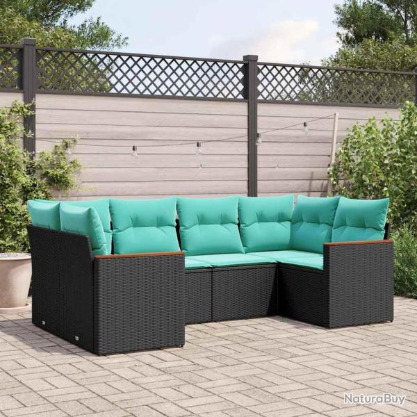 Salon de jardin 6 pcs avec coussins noir r�sine tress�e