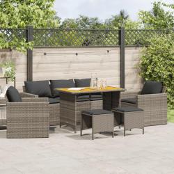 Salon de jardin 6 pcs avec coussins gris r&eacute;sine tress&eacute;e