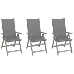 Chaises inclinables de jardin lot de 3 et coussins Bois acacia