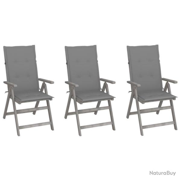 Chaises inclinables de jardin lot de 3 et coussins Bois acacia