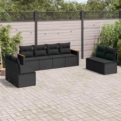 Salon de jardin 8 pcs avec coussins noir r&eacute;sine tress&eacute;e