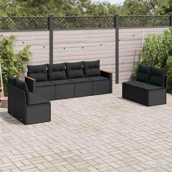 Salon de jardin 8 pcs avec coussins noir r�sine tress�e