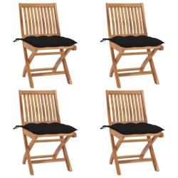 Chaises pliables de jardin avec coussins lot de 4 Teck solide