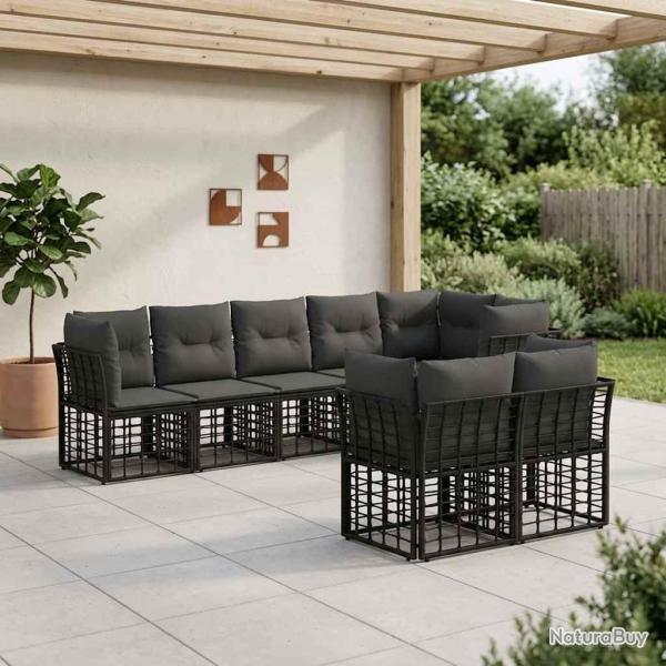 Ensemble de canap�s d'ext�rieur Noir Polyester