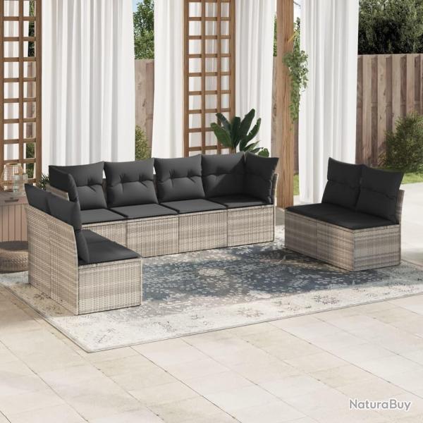 Salon de jardin 8 pcs avec coussins gris clair r�sine tress�e
