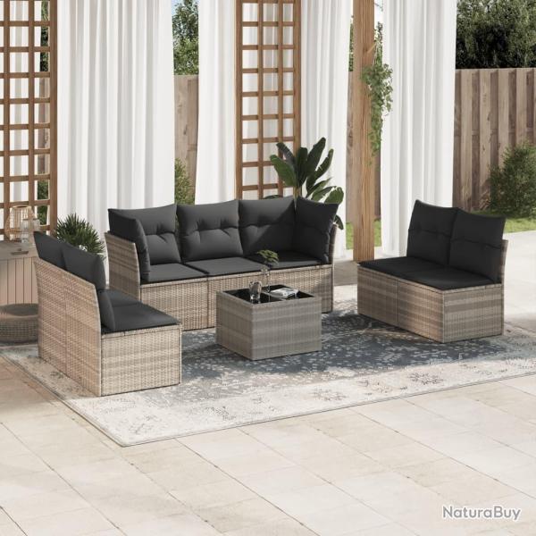 Salon de jardin 8 pcs avec coussins gris clair r�sine tress�e