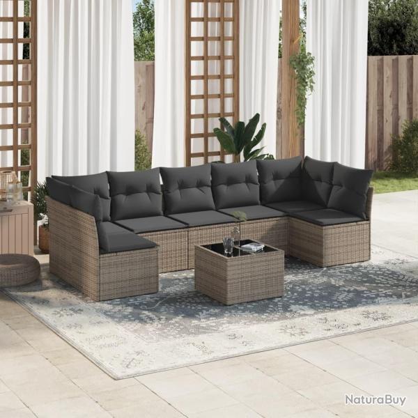 Salon de jardin 8 pcs avec coussins gris r�sine tress�e