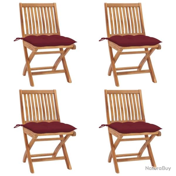 Chaises pliables de jardin avec coussins lot de 4 Teck solide