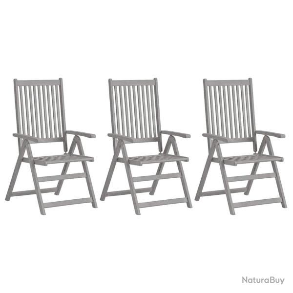 Chaises inclinables de jardin lot de 3 Gris Bois solide acacia