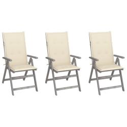 Chaises inclinables de jardin lot de 3 et coussins Bois acacia