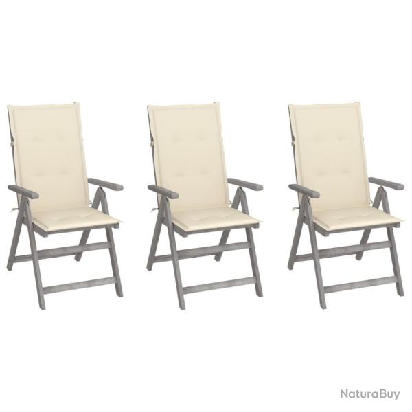 Chaises inclinables de jardin lot de 3 et coussins Bois acacia