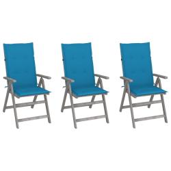 Chaises inclinables de jardin lot de 3 et coussins Bois acacia