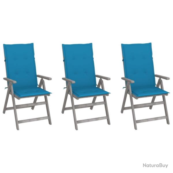 Chaises inclinables de jardin lot de 3 et coussins Bois acacia
