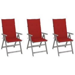 Chaises inclinables de jardin lot de 3 et coussins Bois acacia