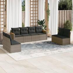 Salon de jardin 8 pcs avec coussins gris r&eacute;sine tress&eacute;e