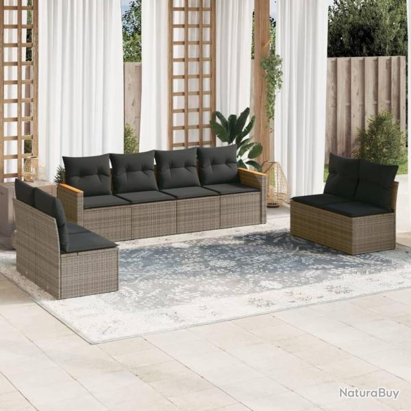 Salon de jardin 8 pcs avec coussins gris r�sine tress�e