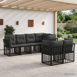 Ensemble de canap&eacute;s d'ext&eacute;rieur 7 pcs Noir Polyester
