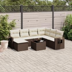 Salon de jardin 8 pcs avec coussins marron r&eacute;sine tress&eacute;e