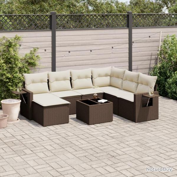 Salon de jardin 8 pcs avec coussins marron r�sine tress�e