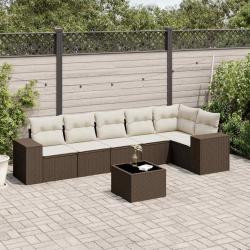 Salon de jardin avec coussins 7 pcs marron r&eacute;sine tress&eacute;e