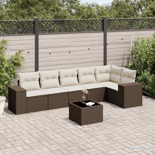 Salon de jardin avec coussins 7 pcs marron r�sine tress�e