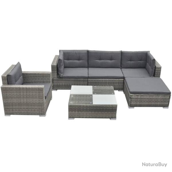 Salon de jardin 6 pcs avec coussins r�sine tress�e gris