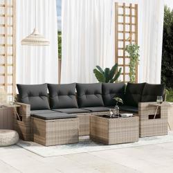 Salon de jardin avec coussins 7 pcs gris clair r&eacute;sine tress&eacute;e