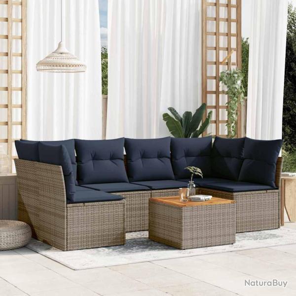 Salon de jardin 7 pcs avec coussins gris r�sine tress�e