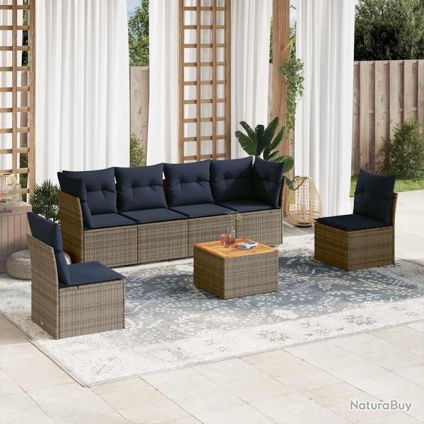Salon de jardin 7 pcs avec coussins gris r�sine tress�e