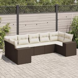 Salon de jardin avec coussins 7 pcs marron r&eacute;sine tress&eacute;e