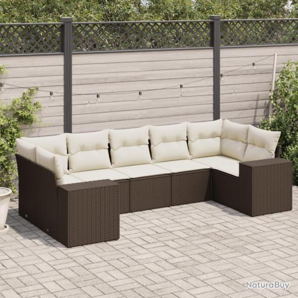 Salon de jardin avec coussins 7 pcs marron r�sine tress�e