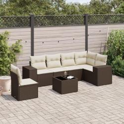 Salon de jardin avec coussins 7 pcs marron r&eacute;sine tress&eacute;e