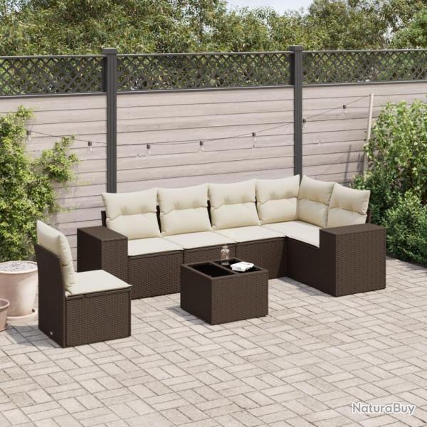 Salon de jardin avec coussins 7 pcs marron r�sine tress�e