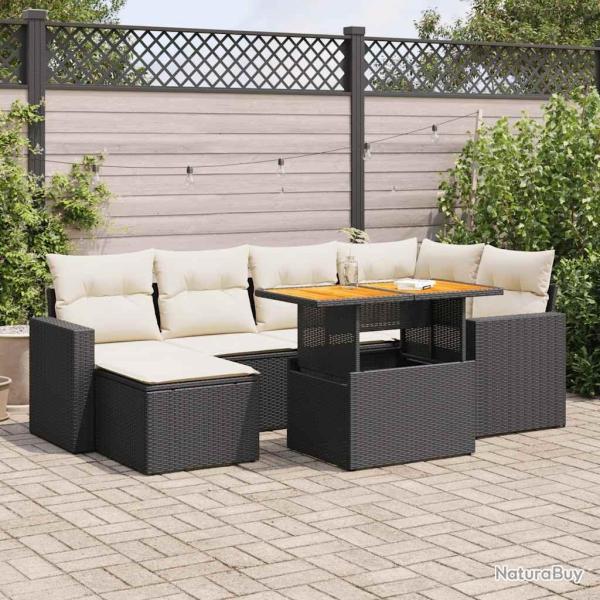 Salon de jardin 7 pcs avec coussins noir r�sine tress�e