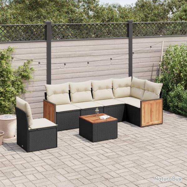 Salon de jardin 7 pcs avec coussins noir r�sine tress�e