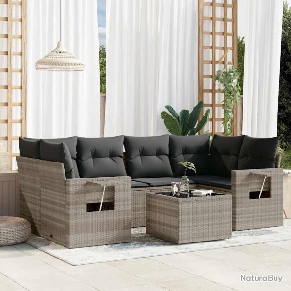 Salon de jardin avec coussins 7 pcs gris clair r�sine tress�e