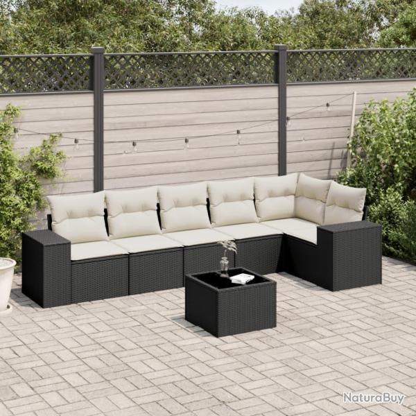 Salon de jardin 7 pcs avec coussins noir r�sine tress�e