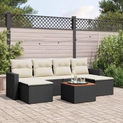 Salon de jardin 7 pcs avec coussins noir r&eacute;sine tress&eacute;e