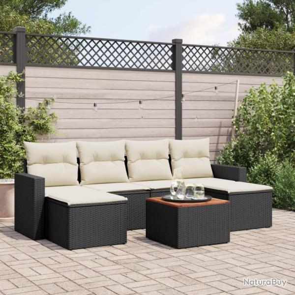 Salon de jardin 7 pcs avec coussins noir r�sine tress�e
